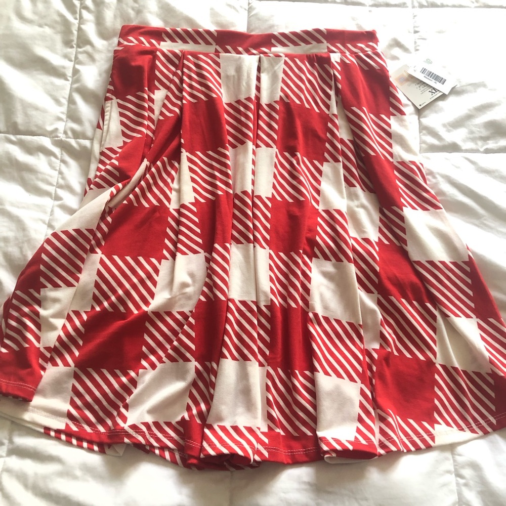 LuLaRoe Madison red white plaid skirt XL